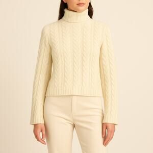 Theory Horseshoe Cable Knit Turtleneck Sweater 100% Cashmere Women’s S